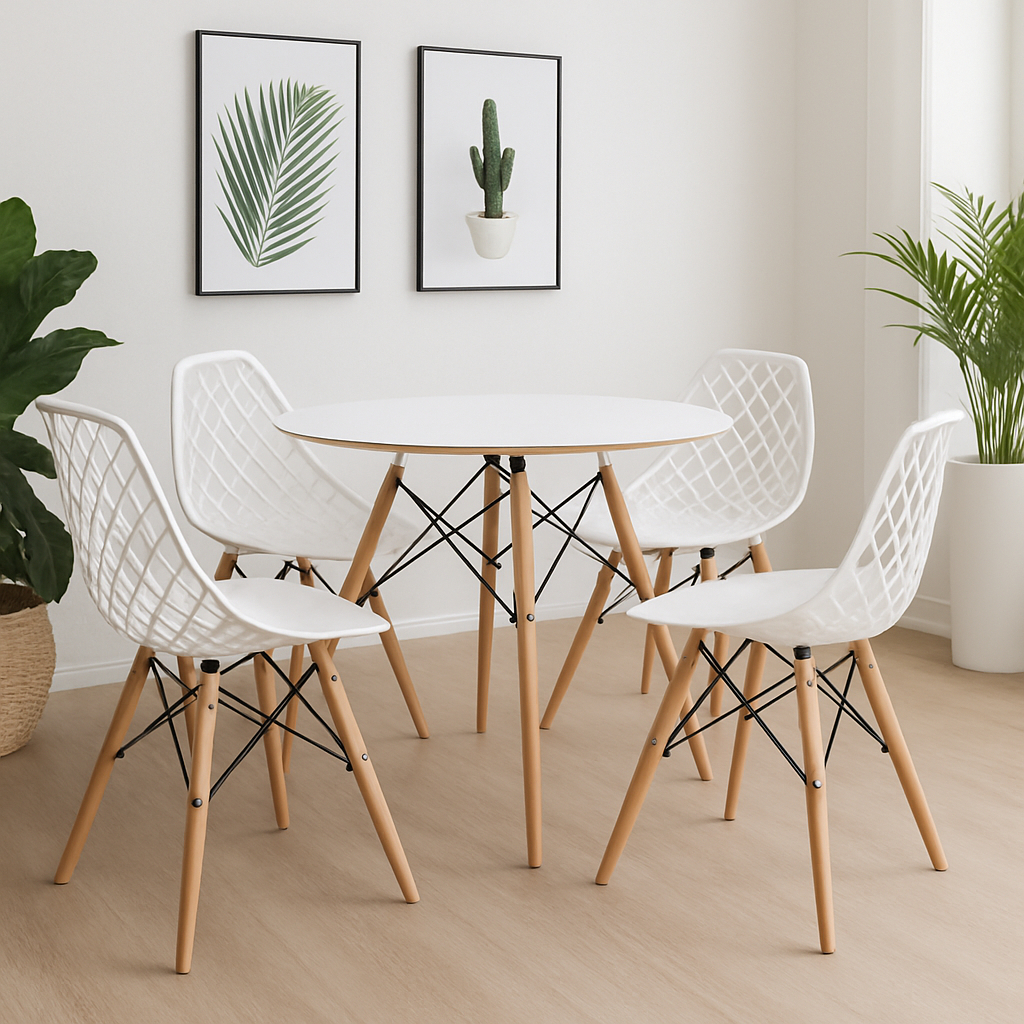 Conjunto Sala de Jantar Mesa Eames 90cm + 4 Cadeiras Kaila Pp Cores