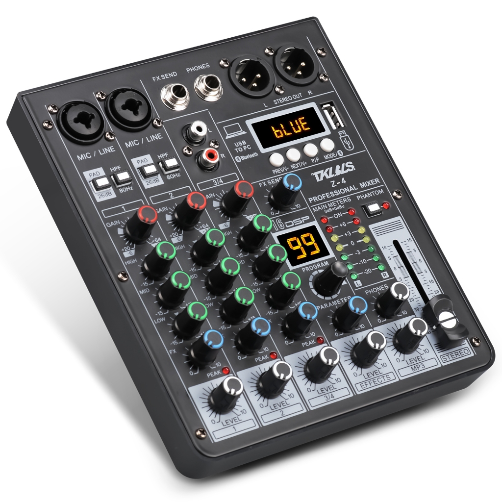 Mesa de Som Profissional 4/6/8 canais Áudio bluetooth 48V Computador de Alimentação Fantasma usb TK