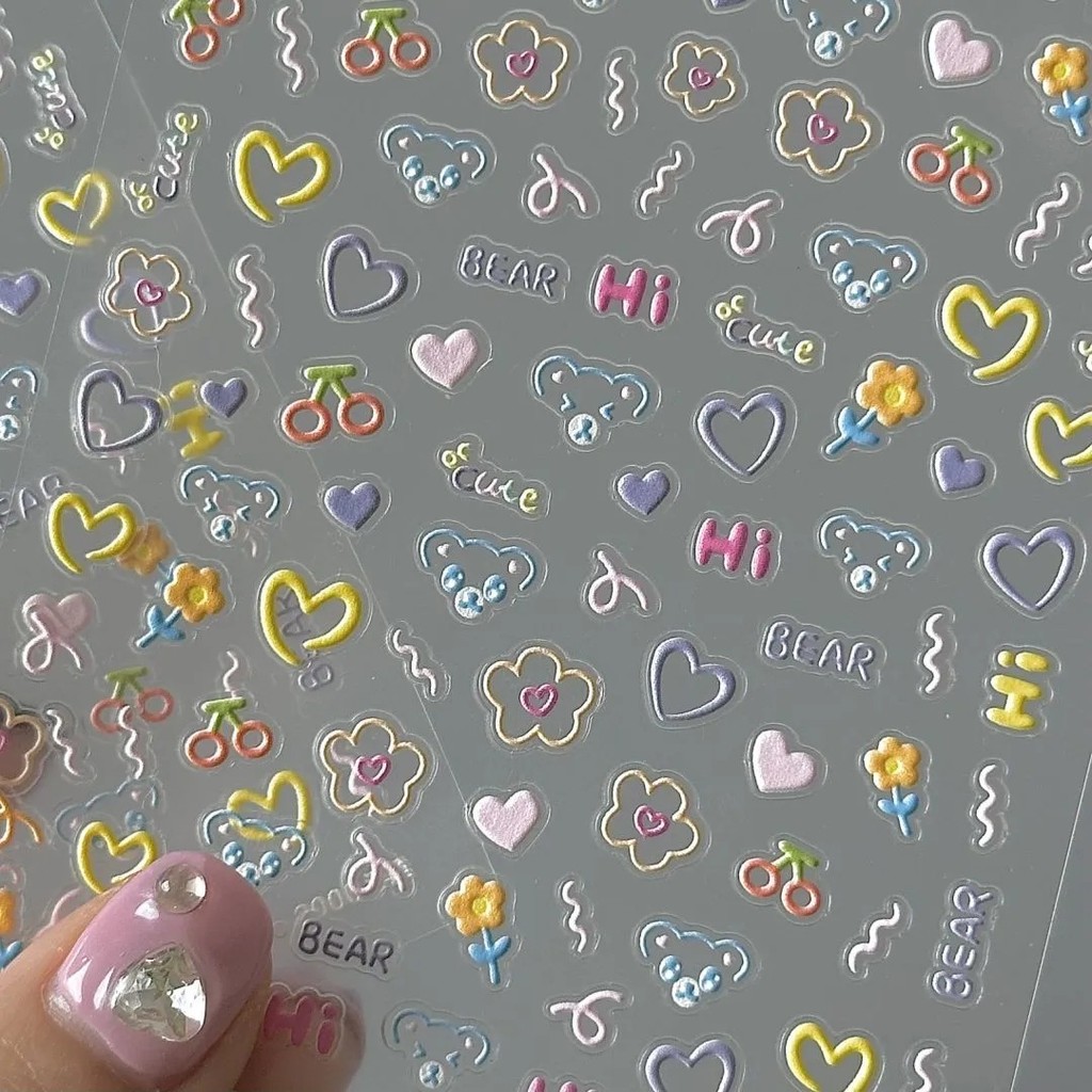 Adesivos urso dos desenhos animados padrão adesivos de unhas manual decoração de mesa multifuncional