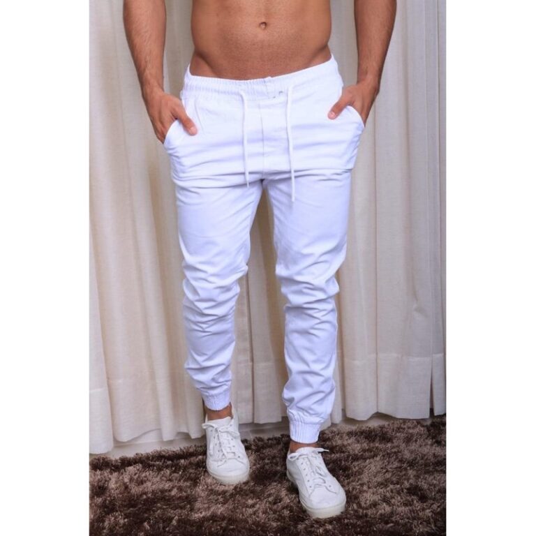 Calça Jogger Com Punho Elástico Branca  Bege 