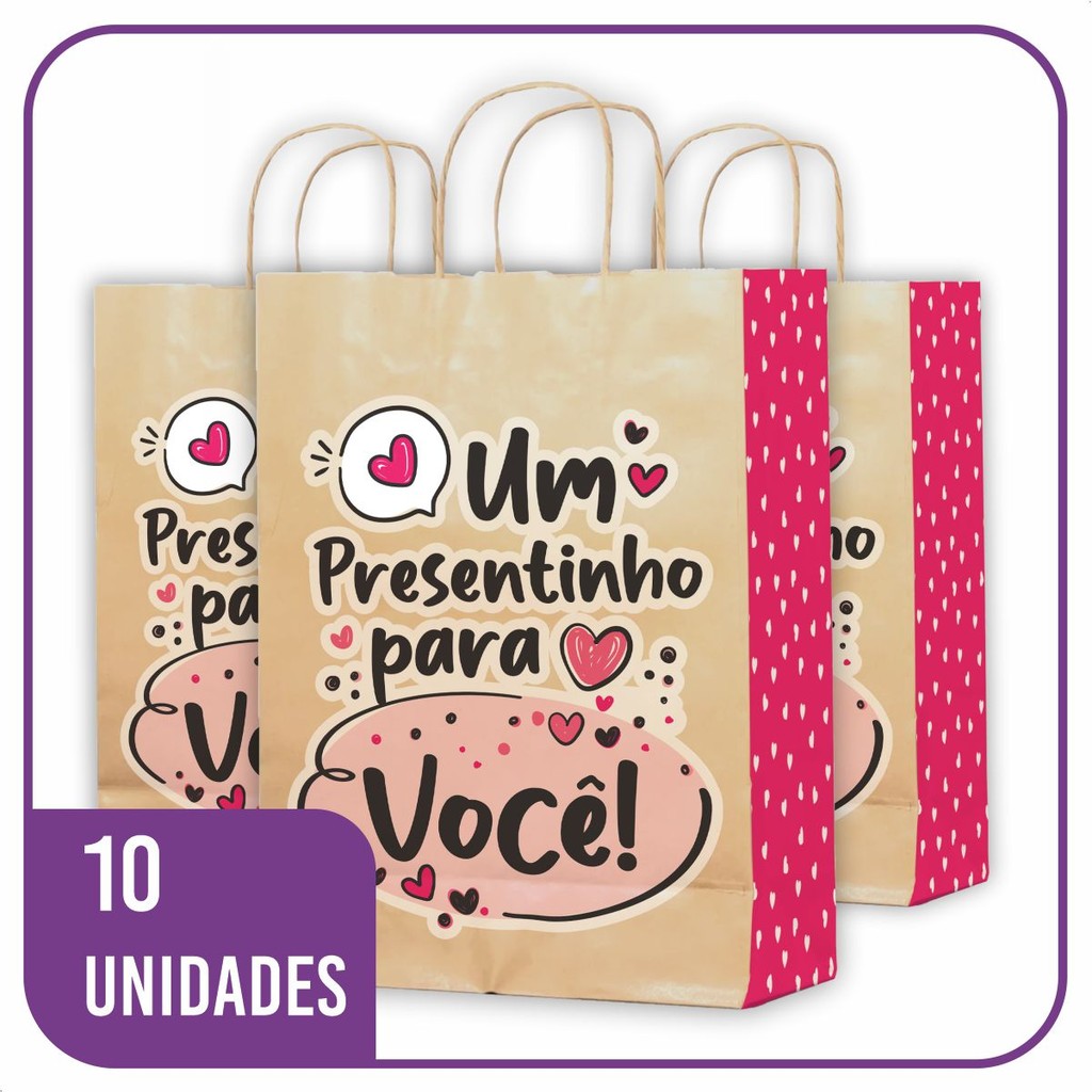 Sacola Kraft Presentinho para Você 10 Unidades – PP (18x10x25)