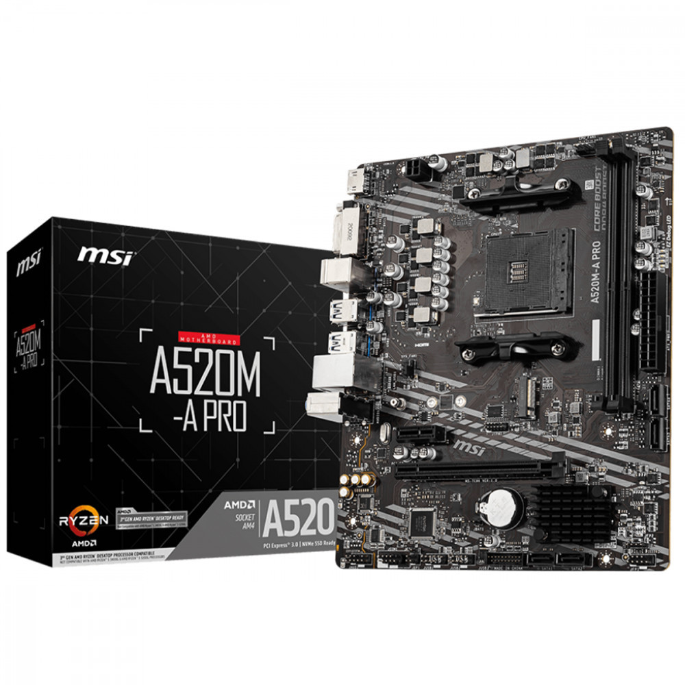Placa Mãe MSI A520M-A PRO Socket AMD Ryzen AM4 Micro ATX DDR4