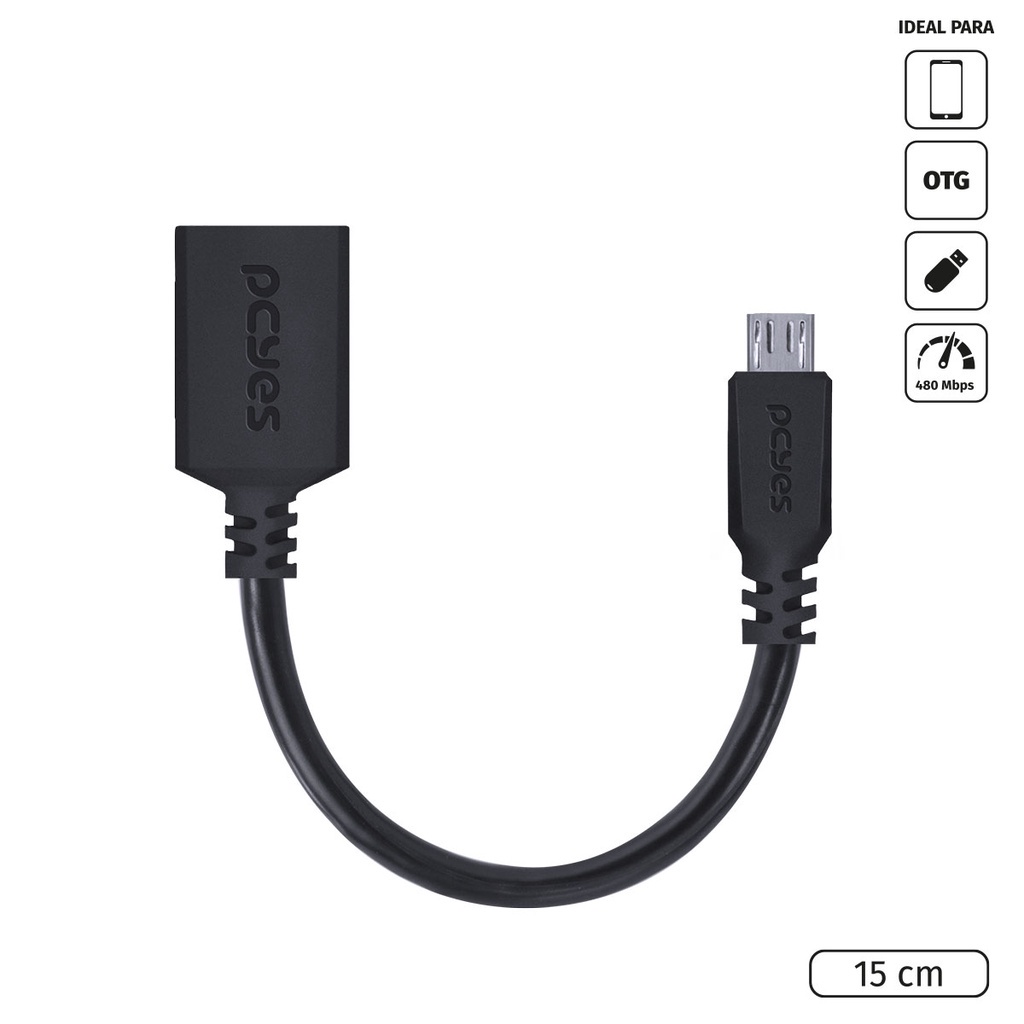 ADAPTADOR OTG MICRO USB PARA USB 2.0 15CM PRETO CONEXÃO COM CELULARES SMARTPHONES TABLETS – PAMUP-15