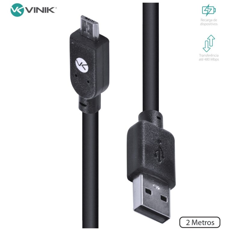 CABO USB X MICRO USB B 2.0 5 PINOS 2 METROS PRETO 