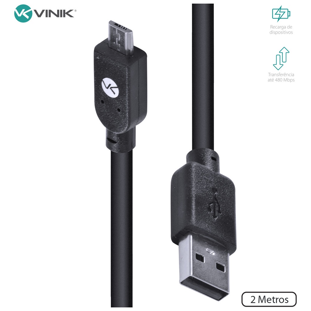 CABO USB X MICRO USB B 2.0 5 PINOS 2 METROS PRETO – MUSB-2