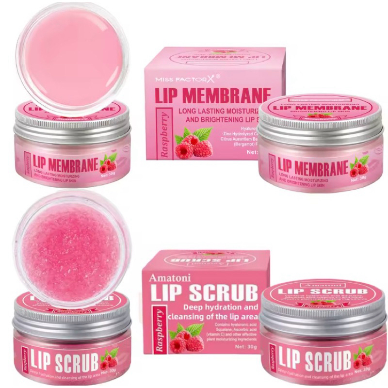 Kit esfoliante labial 2 peças esfoliante e hidratante de framboesa 30g