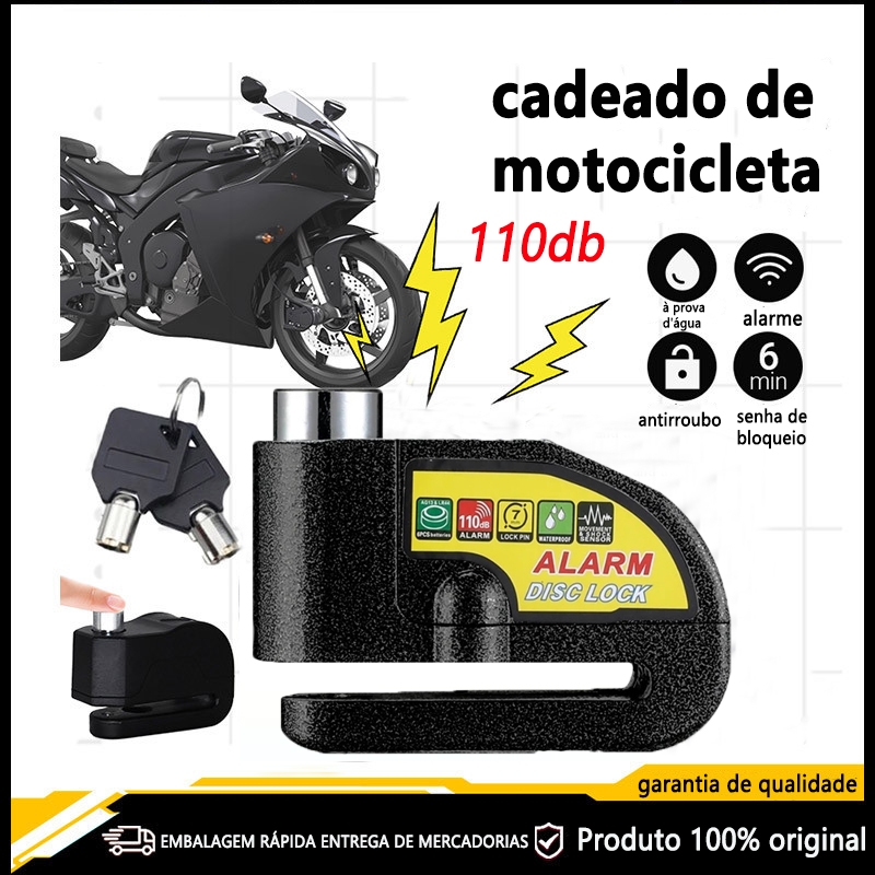 Alarme De Bloqueio De Disco Motocicleta Anti-Roubo Reforçado 110db Com Sonoro Para Motor Scooter Sup
