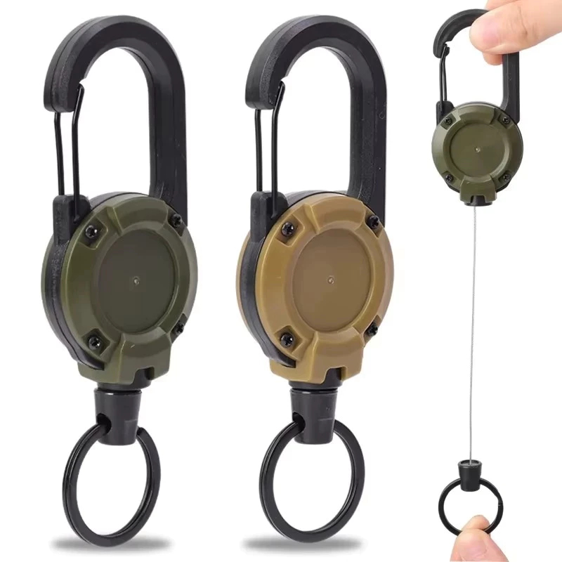 Chaveiro Mosquetão Retrátil Cordão Fiel Extensível Tático Anti Perda 60cm