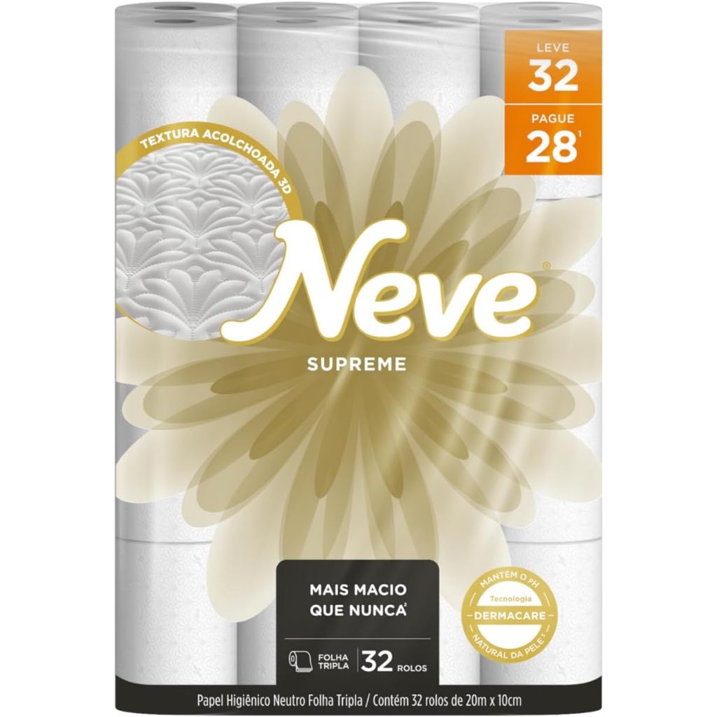 PAPEL HIGIENICO NEVE SUPREME FOLHA TRIPLA LEVE 32 PAGUE 28
