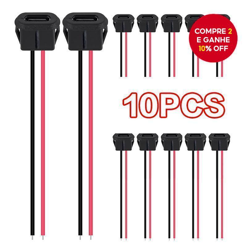 Cabo de chassi fêmea tipo-C 2 pinos 10 peças conectores USB tipo-C conector fêmea preto (sem termin