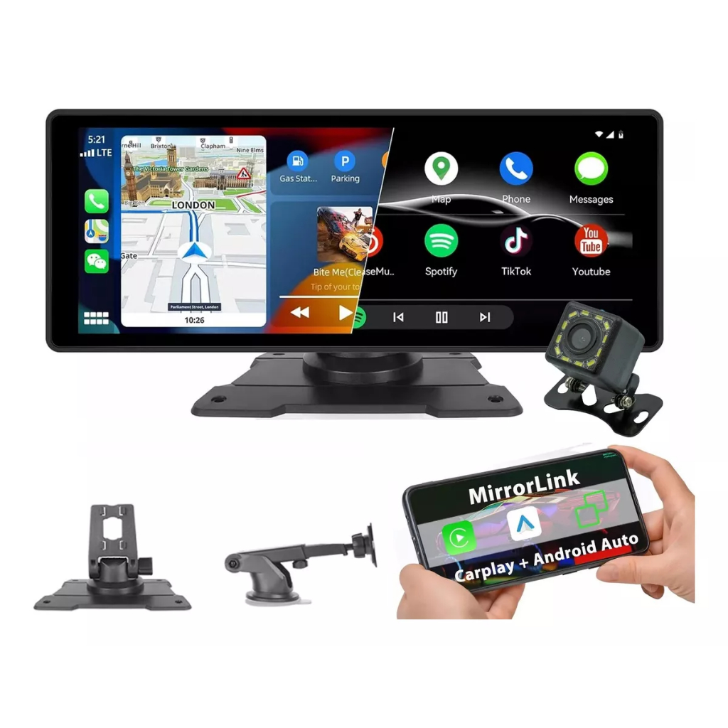 Central Multimídia MP5 Portátil para Carro 10.26 Tela HD IPS 1600×1600 | CarPlay/Android Auto | Blue