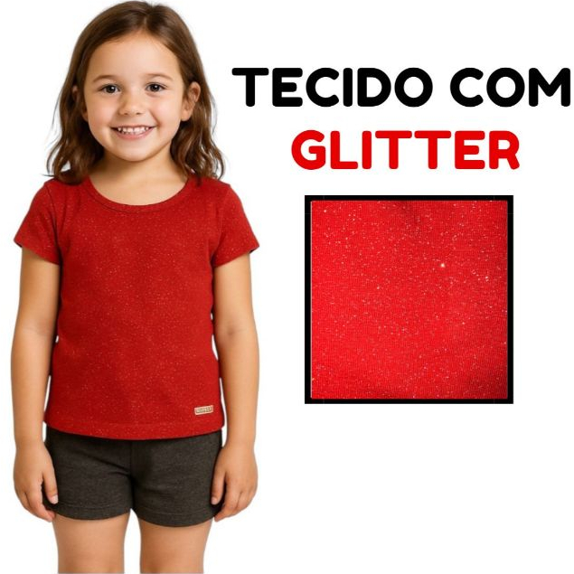 Blusa Com Brilho Manga Curta Infantil Menina 100% 
