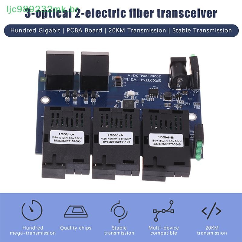 [MYBR] Conversor De Switch Ethernet Rápido 3F2E Mídia Óptica De Fibra De 20 Km Modo Único 2 RJ45 3 P
