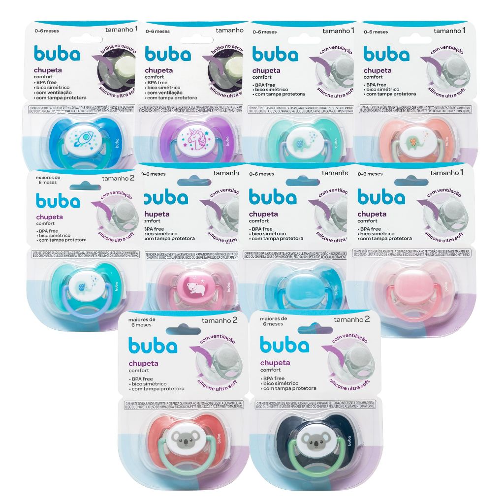 Chupetas Comfort Brilha no Escuro  Tamanho 1 (0 a 6 meses) ou Tamanho 2 (+6 meses)  Buba