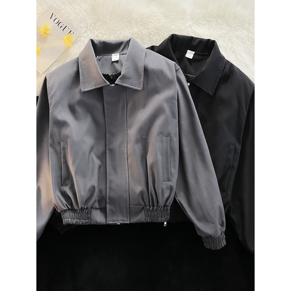 Americano na moda macacão jaqueta masculina primavera outono curto ombro almofadas jaqueta solta ruf