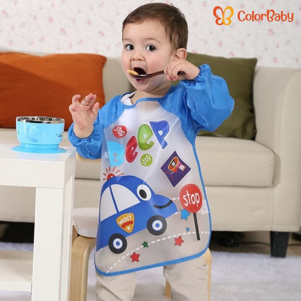 Babador Impermeável com Manga Longa para Bebê | Avental Infantil para Comer, Pintar e Brincar