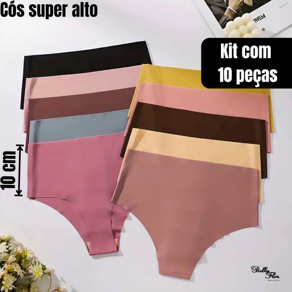 Kit 10 ou 5 Calcinhas Cós Alto Sem Costura Corte a Laser Conforto Não Marca