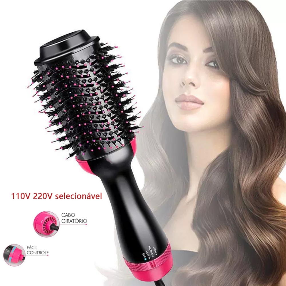 Escova 110V/220V para Cabelo Secador e Chapinha 2 em 1 – Alisa e Enrola em 5 Minutos