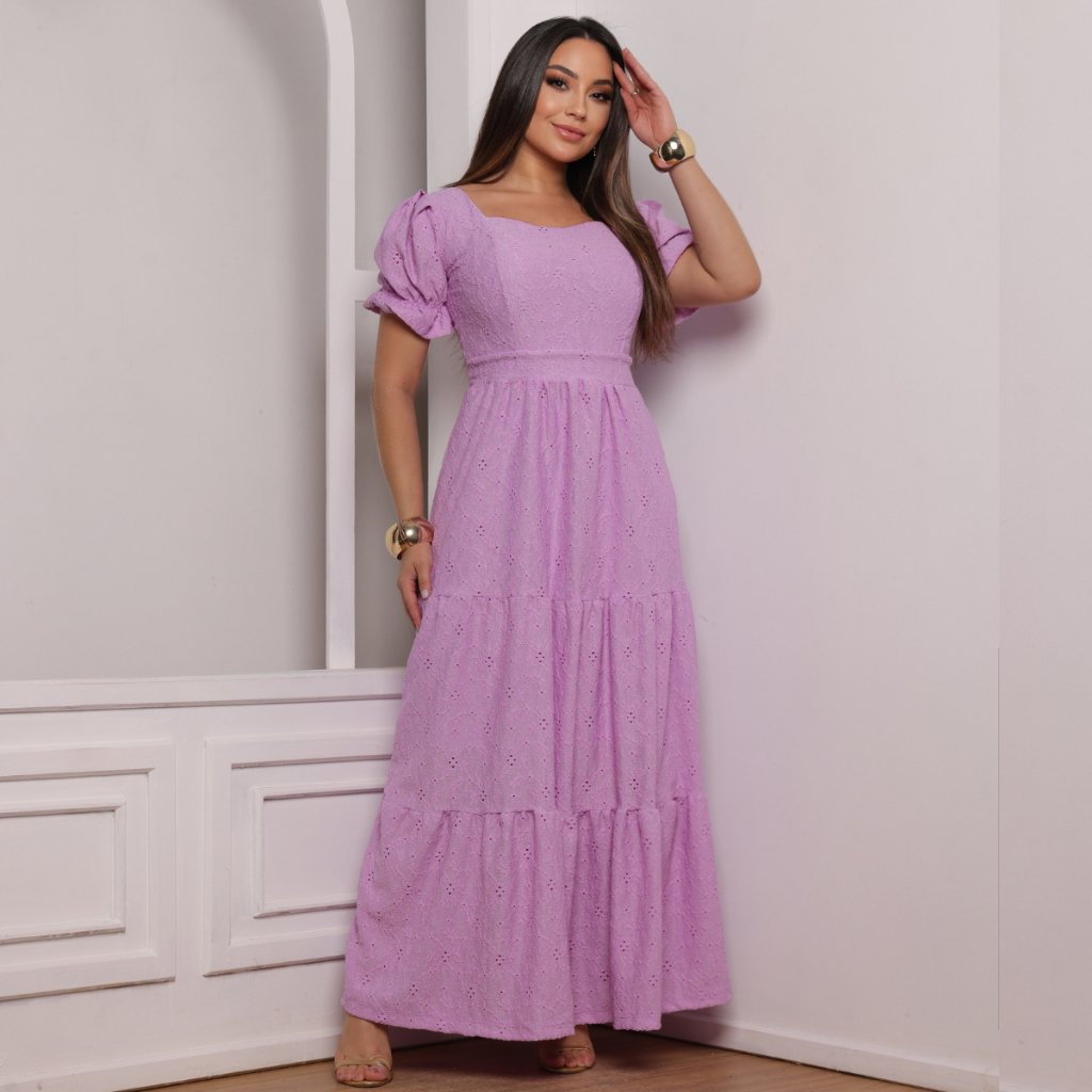 Vestido Feminino Longo Elegante De Festa Casamento Madrinhas e Fardamento Igreja Malha Rendada