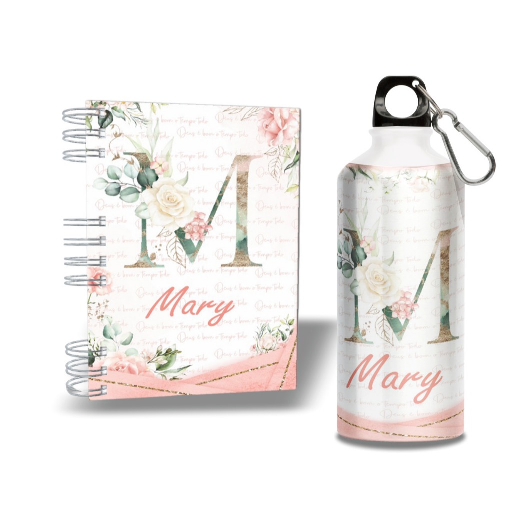 Agenda 2026 + Garrafa – Personalizada com Nome – Alumínio – Alfabeto – Capa Dura Holográfica