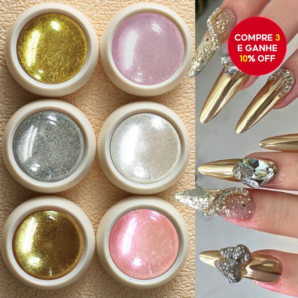 Novo Pó De Glitter Para Unhas-6 Cores Conjunto De Espelho Mágico Alto Brilho Delicado Dourado Champa