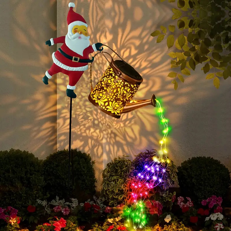 Lanterna Solar De Papai Noel Decoração De Natal Regador Luz Luzes Solares Metal Vintage Ao Ar Livre