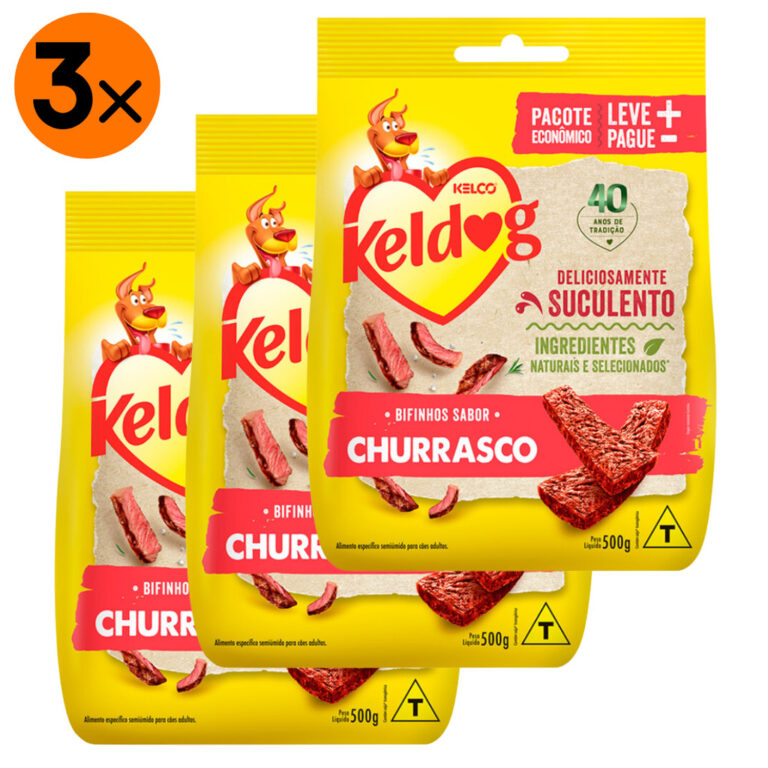 Kit 3 Bifinho Keldog para Cães Sabor Churrasco  &