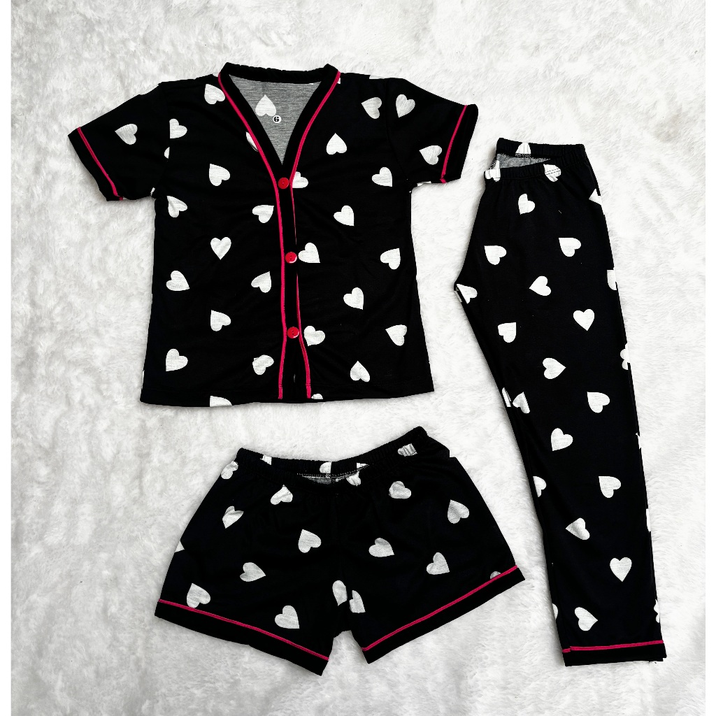 Kit Pijama Infantil Menina 3 Peças Americano Camisa Botões + Calça + Short Conforto Malha 2 ao10
