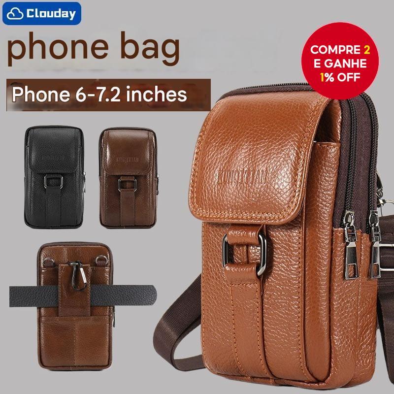 Carteira De Cintura De Couro Masculina  Capa De Telefone Com Clipe Para Cinto , Crossbody De 3 Bolso
