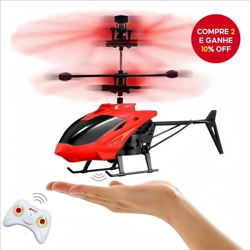 Helicóptero RC recarregável, com sensor de dois sentidos e suspensão interna anti-queda.