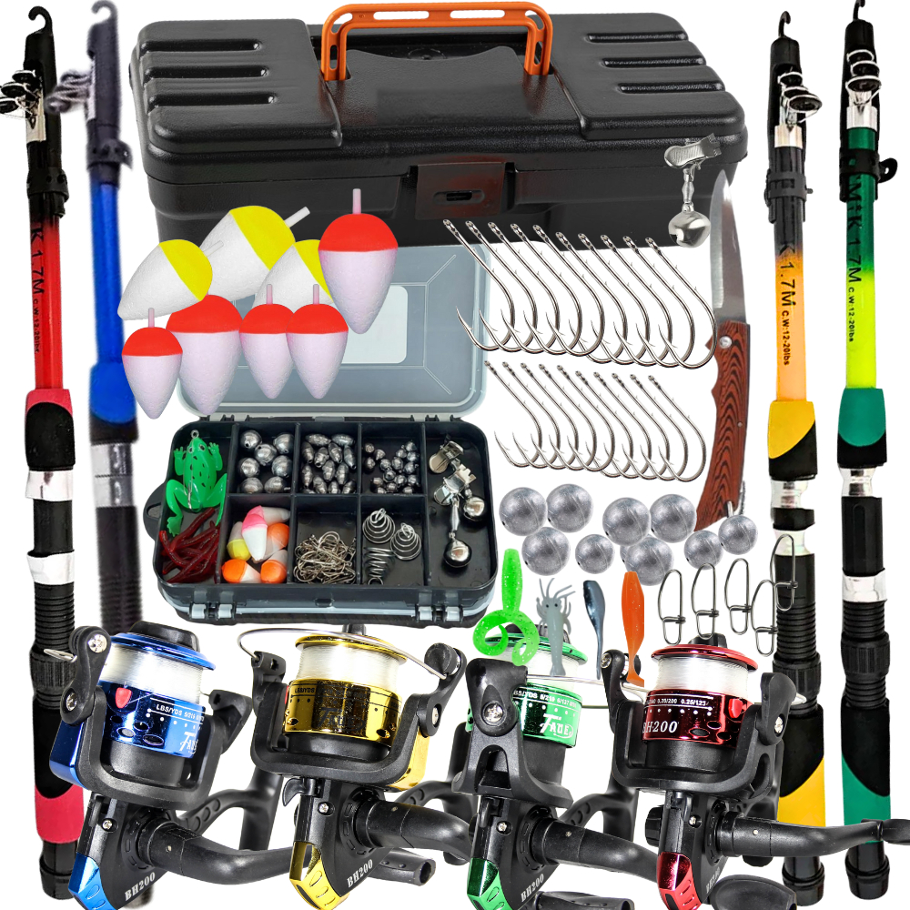 Mega Kit de Pesca Completo Varas Molinetes Caixa Maleta, com Anzóis, Boias, Chumbos e Iscas OU APENA