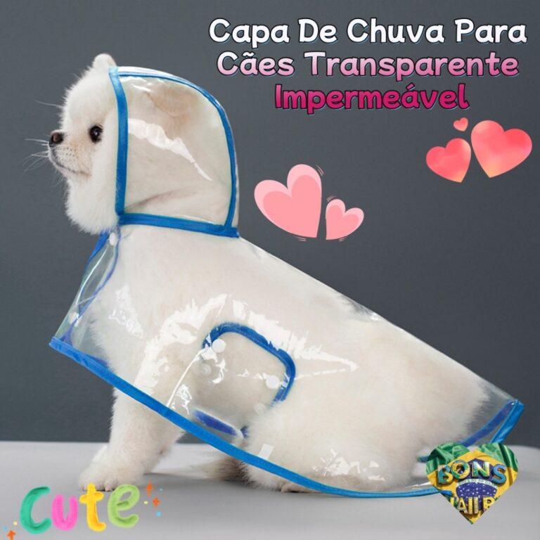 Capa De Chuva Para Cães Transparente Impermeável
