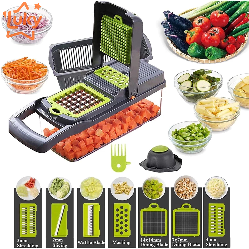 Fatiador de Legumes 16 em 1 Cortador Ralador Picador Multifuncional Cozinha com Lâminas Inox