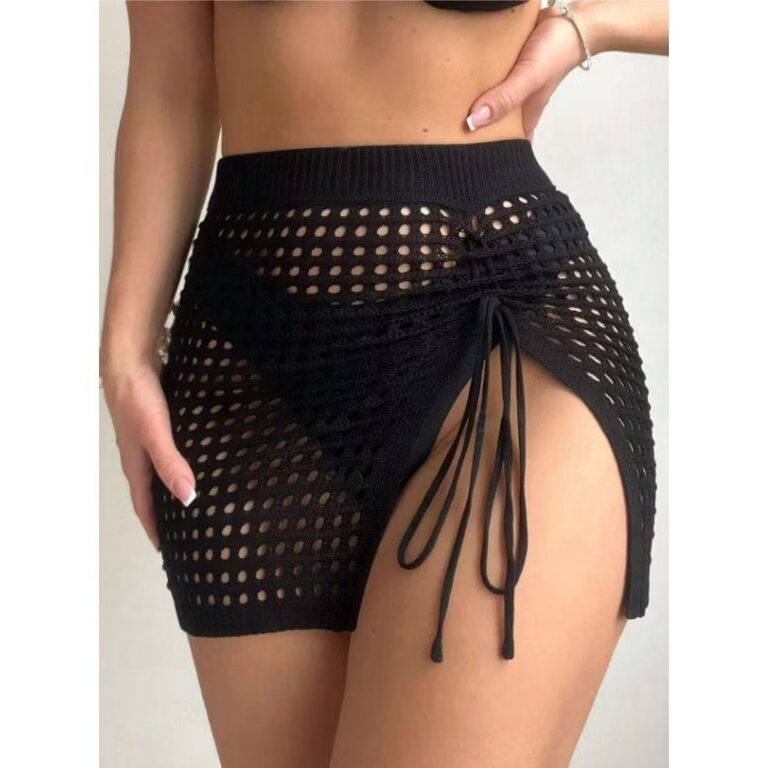 Saída de Praia Saia Crochê Tricot com Cordão La