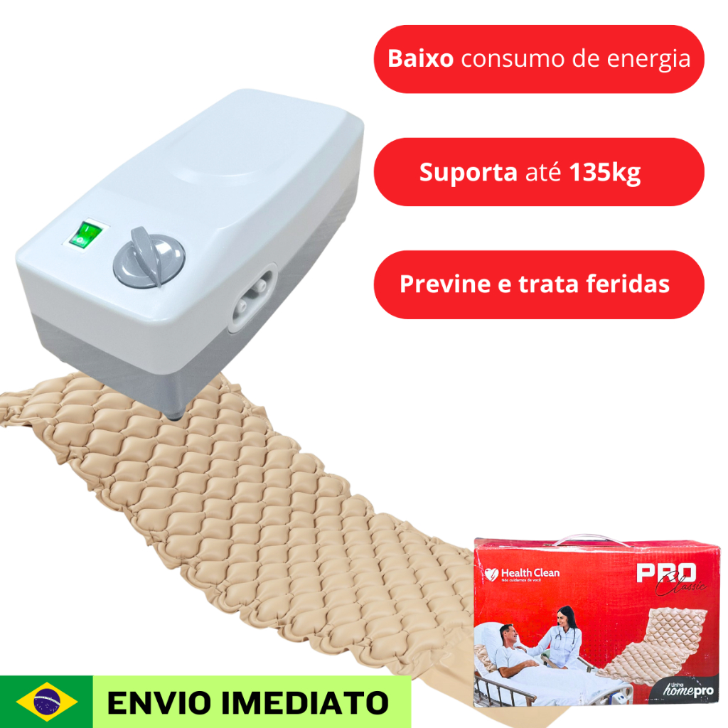 Colchão Pneumático de Ar Anti Escaras Airplus Com Motor para Acamados Hospitalar Casca de Ovo