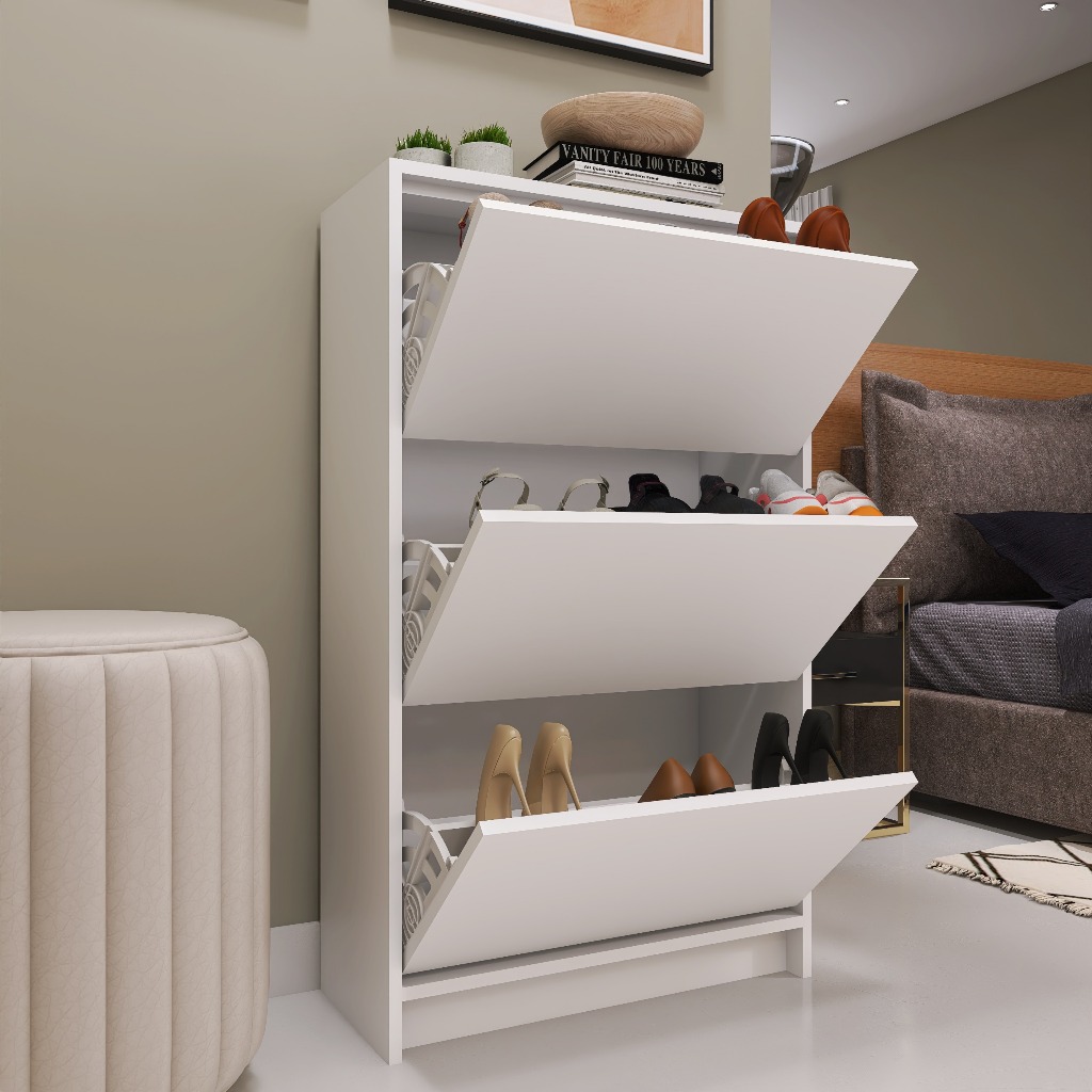 Sapateira 3 Portas Armário Multiuso Organizador para Hall Entrada Estante Quarto Sala Moderna