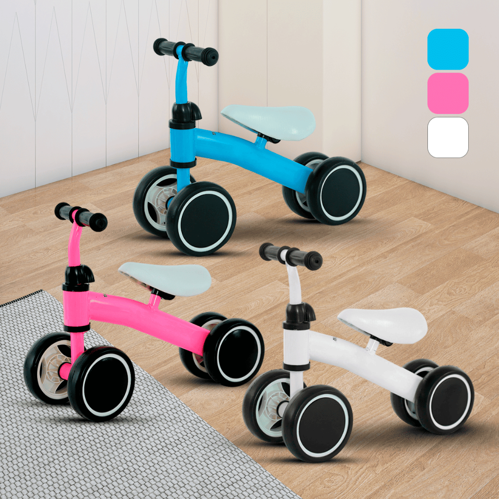 Bicicleta de Equilíbrio Bike Infantil 4 Rodas Suporta 20kg Azul Rosa Branco