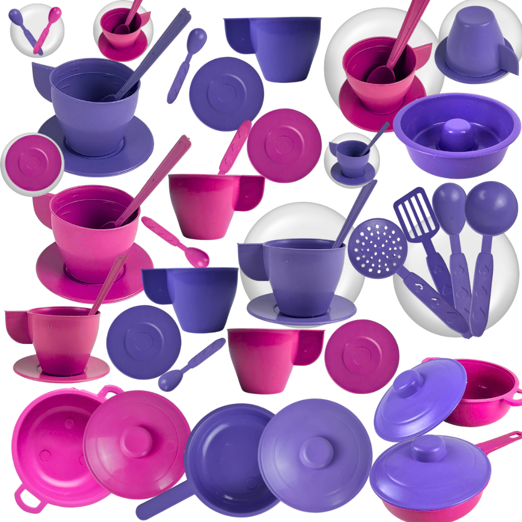 Kit Cozinha Brinquedo Infantil 25 – 44 Pçs Panelinhas Xícaras Colherzinha Faz de Conta Menina