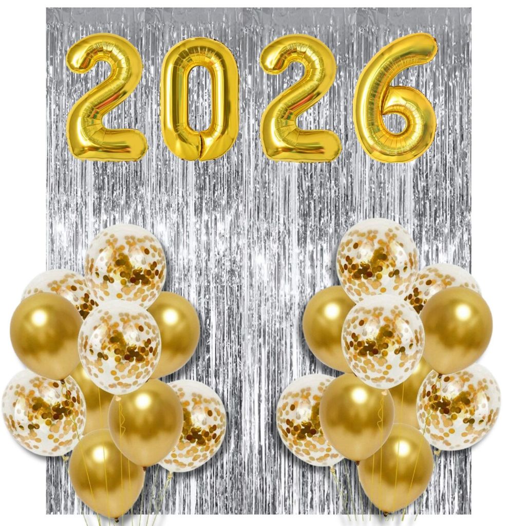 Kit Ano Novo Balão 2026 + Bexigas – Decoração Reveillon