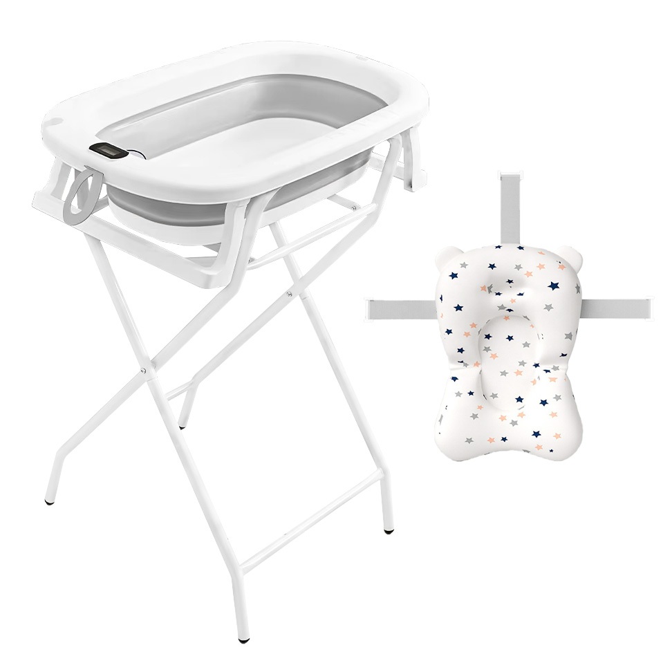 Banheira Infantil de Bebê Dobrável com Suporte Termômetro Almofada