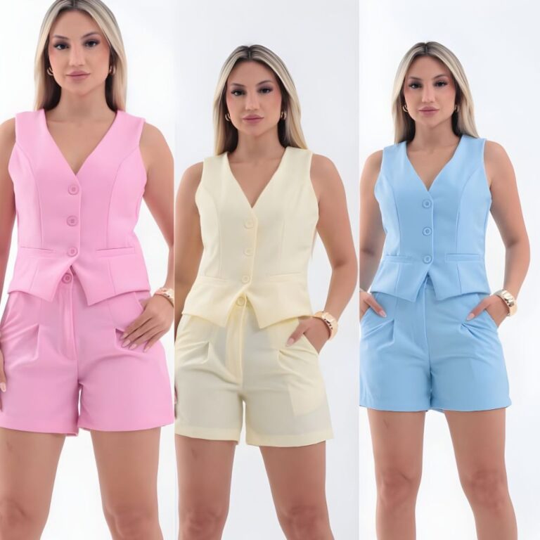 conjunto alfaiataria social short+colete  feminino