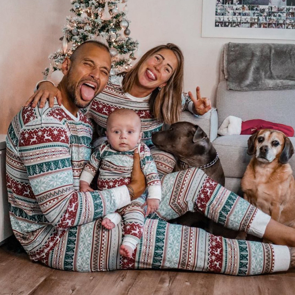 Natal Família Pijamas Conjunto Mãe Filha Pai Filho Combinando Roupas Bonito Todo Impressão Homewear