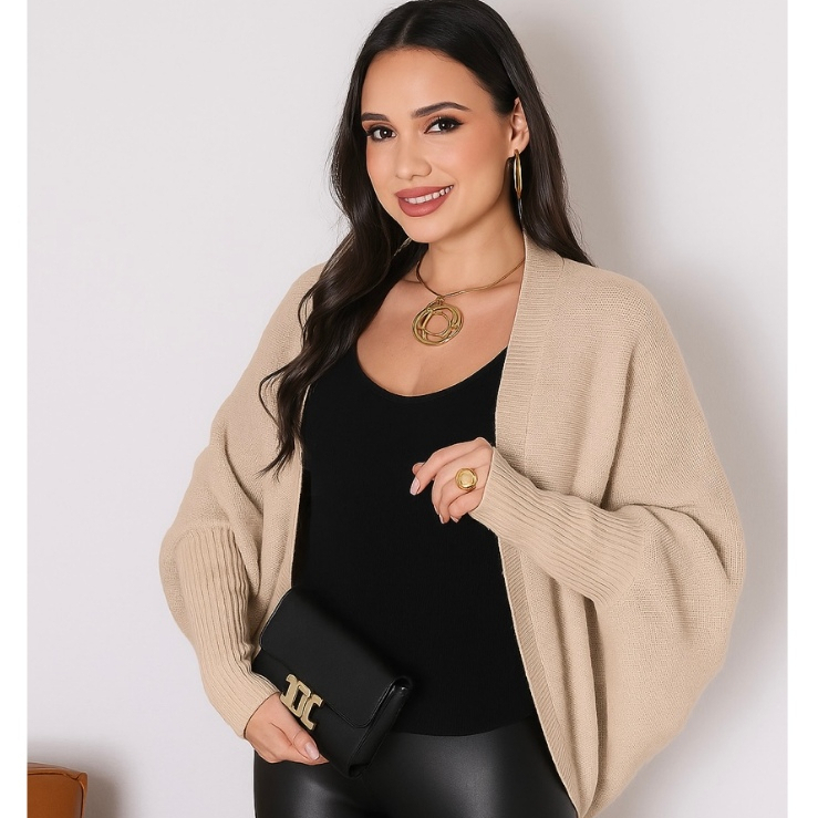 Poncho Capa  Casaco Feminino Tricô Manga Longa Ca