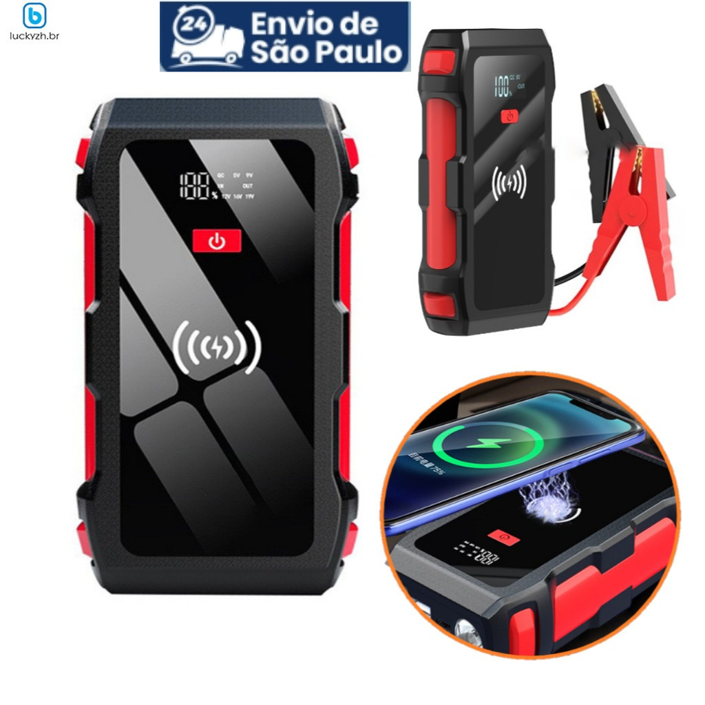 Auxiliador Partida PowerBank Bateria Portátil Multifuncional Carregamento Indução 12000mAh 12V Moto