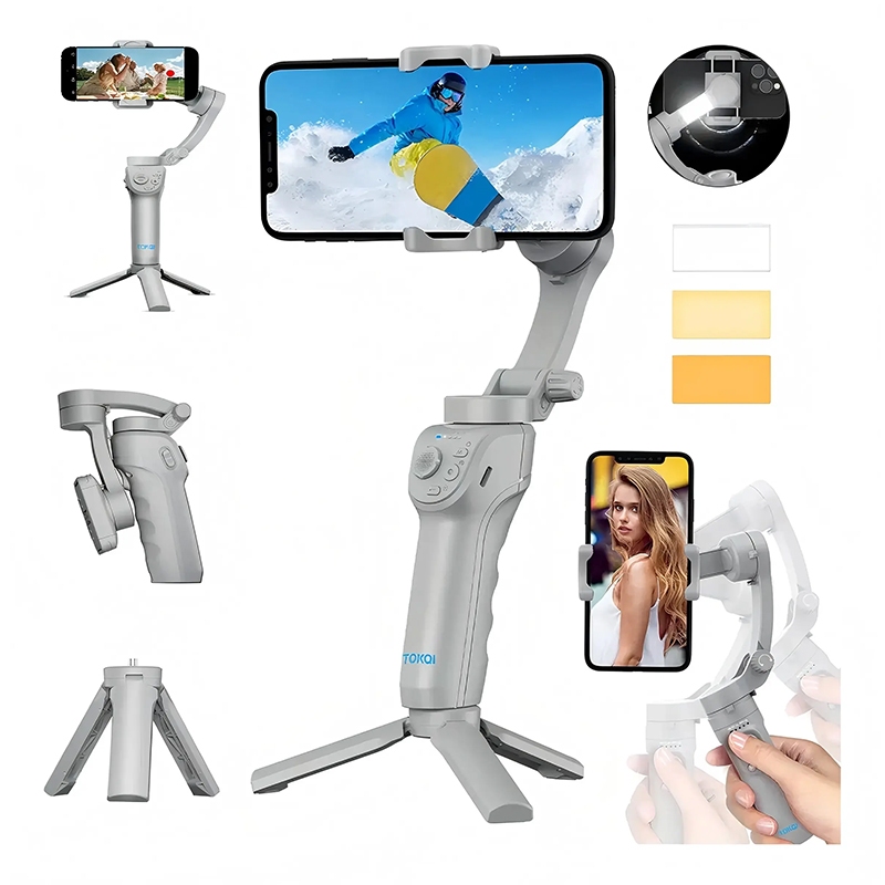 Estabilizador de celular portátil com gimbal e rastreamento de IA – profissional portátil de 3 eixos