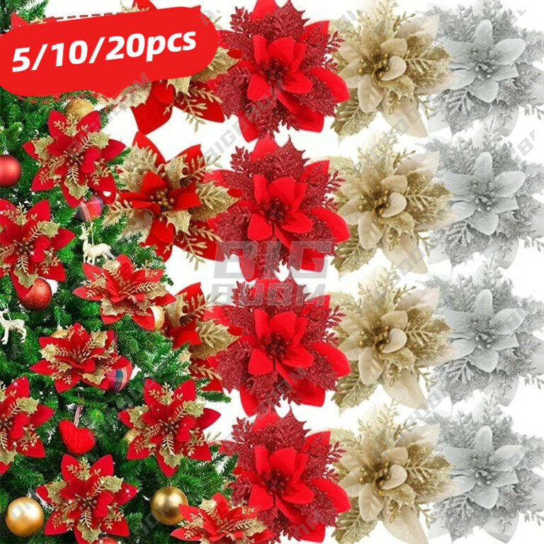 5/10/20 Pçs Glitter Decoração De Natal Flores A