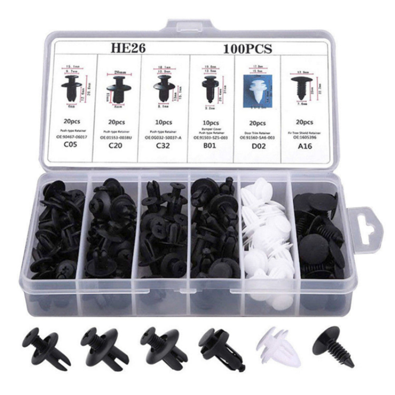 Kit Jogo 100 Peças Grampo Presilha Automotivo: Para Reparo De Revestimento Carro, Choque, Painel E P