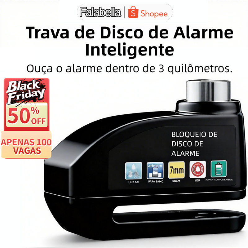 Trava Cadeado De Freio Disco Com Alarme Sonoro Para Moto À Prova dÁgua