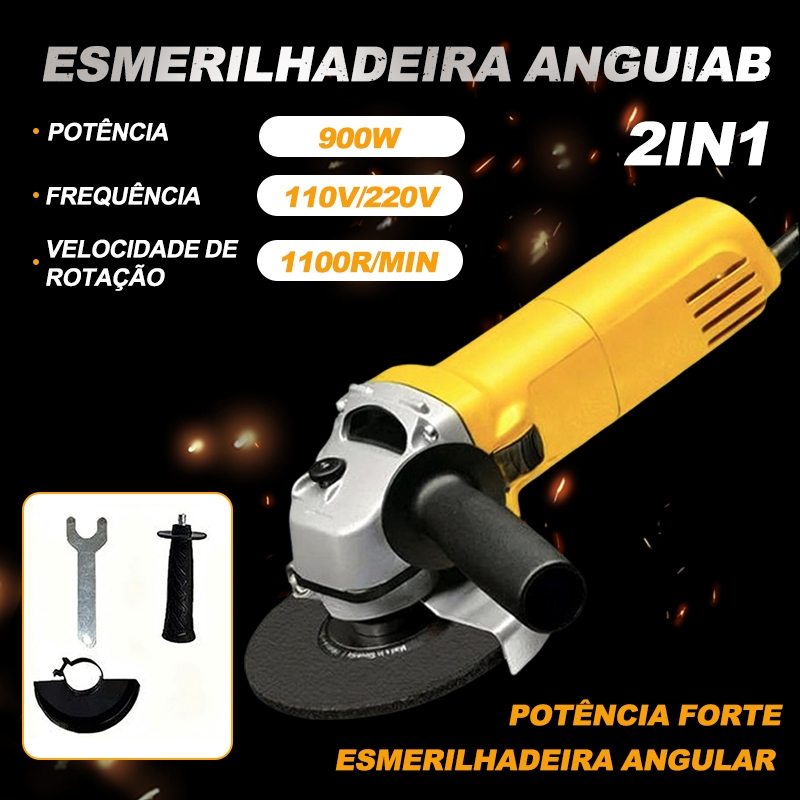 Esmerilhadeira Angular 870W 100mm 11000rpm 110V/220V com Acessórios