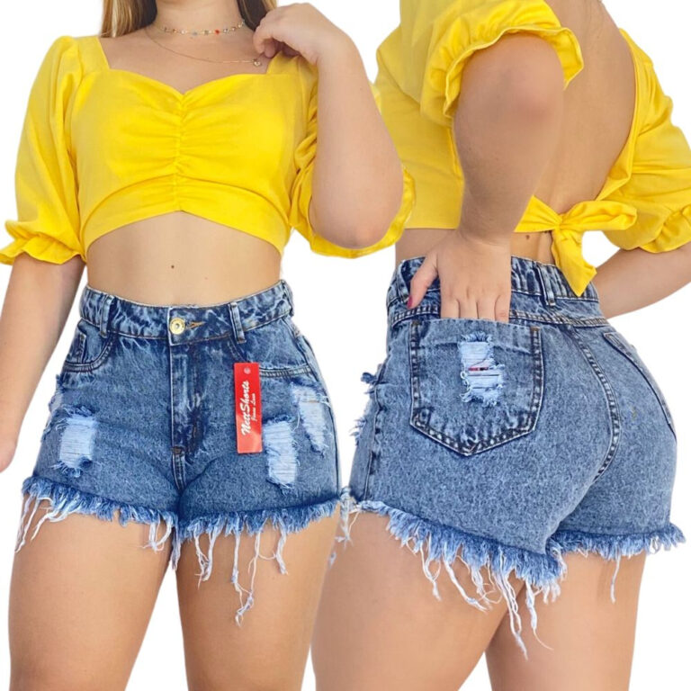 Short Jeans Feminino Cintura Alta Bermuda Cós Alt